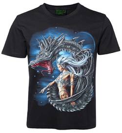 Damen Herren T-Shirt Drache Dragon Lady Shirt Schwarz Größe L von Blackshirt Company