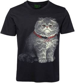 Damen Herren T-Shirt Katze Scottish Fold Katzen Shirt Schwarz Größe L von Blackshirt Company