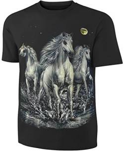 Damen Herren T-Shirt Pferde Schimmel Mustang Hengst Shirt Schwarz Größe L von Blackshirt Company