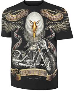 Herren Damen T-Shirt Adler Motorrad Freedom of The Road Biker Shirt Schwarz Größe M von Blackshirt Company
