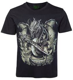 Herren Damen T-Shirt Drache mit Dolch Biker Shirt Schwarz Größe XXXL von Blackshirt Company