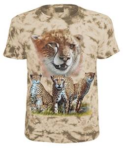 Herren Damen T-Shirt Gepard Batik Geparden Shirt Beige Größe L von Blackshirt Company