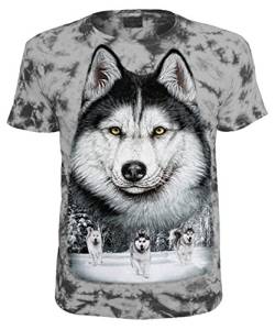 Herren Damen T-Shirt Husky Schlittenhund Batik Shirt Grau Größe M von Blackshirt Company