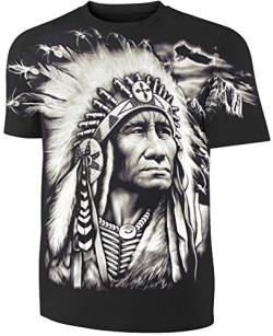 Herren Damen T-Shirt Indianer Häuptling Allprint Biker Shirt Schwarz Größe L von Blackshirt Company
