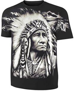 Herren Damen T-Shirt Indianer Häuptling Allprint Biker Shirt Schwarz Größe M von Blackshirt Company