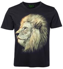 Herren Damen T-Shirt Löwe Löwenkopf Shirt Schwarz Größe XXL von Blackshirt Company