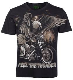 Herren Damen T-Shirt Motorrad Adler Feel The Thunder Allprint Biker Shirt Schwarz Größe M von Blackshirt Company