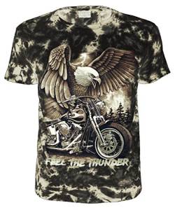 Herren Damen T-Shirt Motorrad Adler Feel The Thunder Batik Biker Shirt Schwarz Größe L von Blackshirt Company