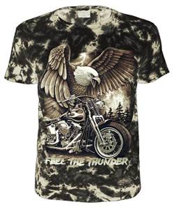 Herren Damen T-Shirt Motorrad Adler Feel The Thunder Batik Biker Shirt Schwarz Größe XXL von Blackshirt Company
