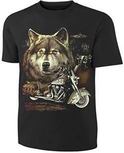 Herren Damen T-Shirt Motorrad Wolfskopf Biker Shirt Schwarz Größe M von Blackshirt Company