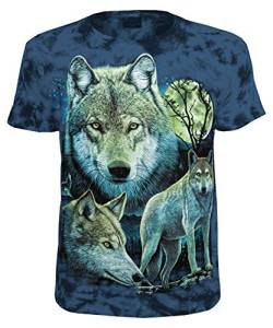 Herren Damen T-Shirt Wölfe im Vollmond Moonlight Wolves Wolf Batik Shirt Blau Größe XXL von Blackshirt Company