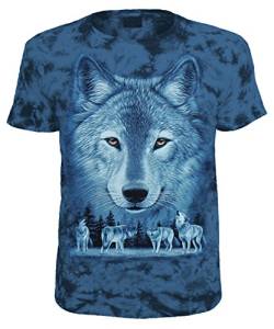 Herren Damen T-Shirt Wolf Wolfskopf Batik Wölfe Shirt Blau Größe XXXL von Blackshirt Company