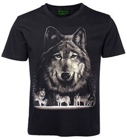 Herren Damen T-Shirt Wolfskopf Wölfe Wolfsrudel Wolf Shirt Schwarz Größe L von Blackshirt Company