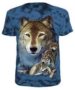 Herren Damen T-Shirt Wolfskopf Wolfspaar Wölfe Shirt Blau Größe XXXL von Blackshirt Company