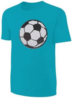 Kinder Fußball Wendepailletten T-Shirt - EM WM Jungen Jungs Streichel Shirt - Türkis Größe 116 von Blackshirt Company