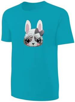 Kinder Hase Wendepailletten T-Shirt - Kaninchen Hasen Streichel-Shirt - Türkis Größe 152 von Blackshirt Company