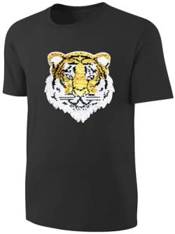 Kinder Wendepailletten T-Shirt Tiger - Streichel Shirt - Schwarz Größe 128 von Blackshirt Company