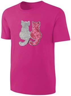 Mädchen T-Shirt Wende Pailletten Katzen Streichel Shirt Pink Größe 92 von Blackshirt Company