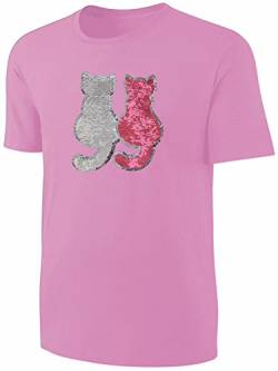Mädchen T-Shirt Wende Pailletten Katzen Streichel Shirt Rosa Größe 152 von Blackshirt Company