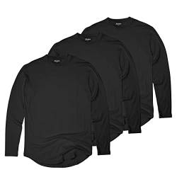 Blackskies 3er Pack Round Longsleeve T-Shirt | Langes Oversize Fashion Basic Langarm Herren Longshirt Long Tee - Schwarz X-Large XL von Blackskies