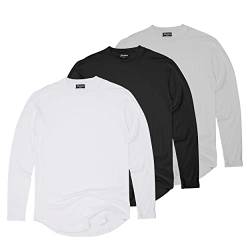 Blackskies 3er Pack Round Longsleeve T-Shirt | Langes Oversize Fashion Basic Langarm Herren Longshirt Long Tee - Weiß, Schwarz, Grau Medium M von Blackskies