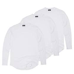 Blackskies 3er Pack Round Longsleeve T-Shirt | Langes Oversize Fashion Basic Langarm Herren Longshirt Long Tee - Weiß Medium M von Blackskies