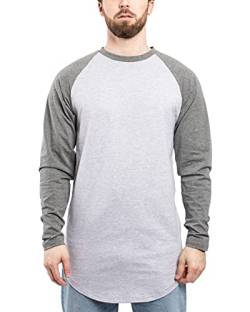 Blackskies Baseball Longsleeve T-Shirt | Langes Oversize Fashion Basic Langarm Raglan Herren Longshirt Long Tee Melliert - Ashgrau-Silbergrau X-Large XL von Blackskies