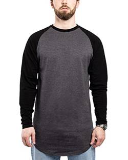 Blackskies Baseball Longsleeve T-Shirt | Langes Oversize Fashion Basic Langarm Raglan Herren Longshirt Long Tee Melliert - Charcoal-Schwarz X-Large XL von Blackskies