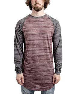 Blackskies Baseball Longsleeve T-Shirt | Langes Oversize Fashion Basic Langarm Raglan Herren Longshirt Long Tee Melliert - Dunkelrot-Grau Medium M von Blackskies