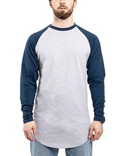 Blackskies Baseball Longsleeve T-Shirt | Langes Oversize Fashion Basic Langarm Raglan Herren Longshirt Long Tee Melliert - Grau-Navyblau Small S von Blackskies