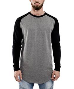 Blackskies Baseball Longsleeve T-Shirt | Langes Oversize Fashion Basic Langarm Raglan Herren Longshirt Long Tee Melliert - Grau-Schwarz Large L von Blackskies