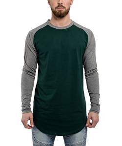 Blackskies Baseball Longsleeve T-Shirt | Langes Oversize Fashion Basic Langarm Raglan Herren Longshirt Long Tee Melliert - Grün-Grau Medium M von Blackskies