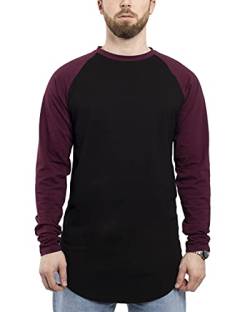 Blackskies Baseball Longsleeve T-Shirt | Langes Oversize Fashion Basic Langarm Raglan Herren Longshirt Long Tee Melliert - Schwarz-Burgundy X-Large XL von Blackskies