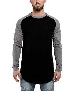 Blackskies Baseball Longsleeve T-Shirt | Langes Oversize Fashion Basic Langarm Raglan Herren Longshirt Long Tee Melliert - Schwarz Grau Large L von Blackskies