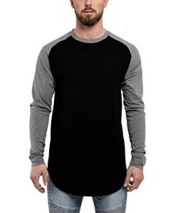 Blackskies Baseball Longsleeve T-Shirt | Langes Oversize Fashion Basic Langarm Raglan Herren Longshirt Long Tee Melliert - Schwarz Grau Medium M von Blackskies
