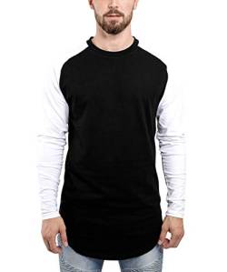 Blackskies Baseball Longsleeve T-Shirt | Langes Oversize Fashion Basic Langarm Raglan Herren Longshirt Long Tee Melliert - Schwarz-Weiß X-Large XL von Blackskies