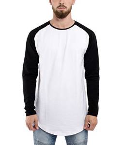 Blackskies Baseball Longsleeve T-Shirt | Langes Oversize Fashion Basic Langarm Raglan Herren Longshirt Long Tee Melliert - Weiß-Schwarz Medium M von Blackskies