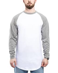 Blackskies Baseball Longsleeve T-Shirt | Langes Oversize Fashion Basic Langarm Raglan Herren Longshirt Long Tee - Weiß-Grau Large L von Blackskies