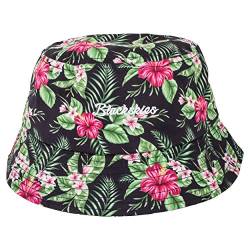 Blackskies Oahu Bucket Hat | Unisex Sonnenhut Fischerhut Anglerhut Herren Damen Grün Blumenmuster von Blackskies