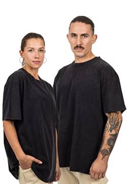 Blackskies Oversized Basic Kurzarm T-Shirt | Streetwear Luxus Langarm Tee Herren Damen Longshirt Essential Style - Schwarz Vintage - Large von Blackskies