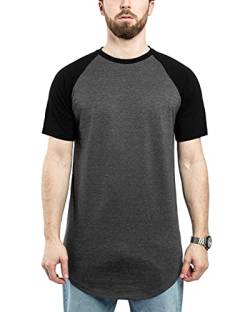 Blackskies Round Basic Baseball Longshirt | Langes Oversize Fashion Kurzarm Herren T-Shirt Raglan Ärmel Long Tee - Charcoal-Schwarz Small S von Blackskies
