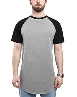 Blackskies Round Basic Baseball Longshirt | Langes Oversize Fashion Kurzarm Herren T-Shirt Raglan Ärmel Long Tee - Grau-Schwarz Large L von Blackskies