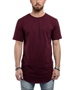 Blackskies Round Basic Longshirt | Langes Oversize Fashion Langarm Herren T-Shirt Long Tee - Burgundy Weinrot X-Large XL von Blackskies