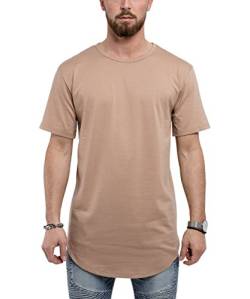 Blackskies Round Basic Longshirt | Langes Oversize Fashion Langarm Herren T-Shirt Long Tee - Desert Beige Large L von Blackskies