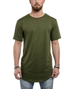 Blackskies Round Basic Longshirt | Langes Oversize Fashion Langarm Herren T-Shirt Long Tee - Olive Grün Large L von Blackskies