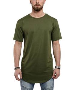 Blackskies Round Basic Longshirt | Langes Oversize Fashion Langarm Herren T-Shirt Long Tee - Olive Grün Medium M von Blackskies