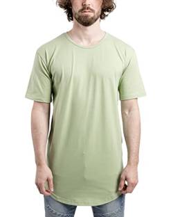 Blackskies Round Basic Longshirt | Langes Oversize Fashion Langarm Herren T-Shirt Long Tee - Salbeigrün Large L von Blackskies