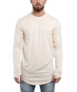 Blackskies Round Longsleeve T-Shirt | Langes Oversize Fashion Basic Langarm Herren Longshirt Long Tee - Beige Large L von Blackskies