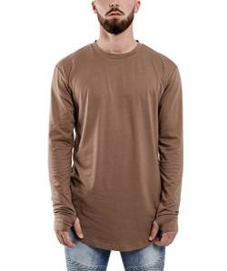 Blackskies Round Longsleeve T-Shirt | Langes Oversize Fashion Basic Langarm Herren Longshirt Long Tee - Braun Small S von Blackskies