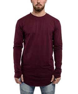 Blackskies Round Longsleeve T-Shirt | Langes Oversize Fashion Basic Langarm Herren Longshirt Long Tee - Burgundy Medium M von Blackskies